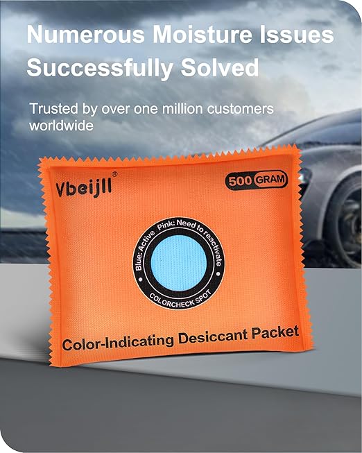500 Gram (4 Pack) Color-Indicating Desiccant Packs for Storage, Rechargeable Silica Gel Packets, Dehumidifier for Cars, Gun Safe, 3D Filaments, Safe, Electronics