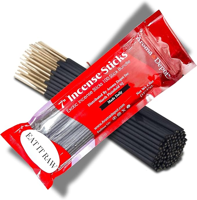 Eat it Raw Most Exotic Charcoal 7'' Incense Sticks. Approx. 85 to 100 Sticks Per Bundle, Length - 7 Inches, Each Natural Stick Burns for 35 to 45 mins Each. Long Lasting. Guarantee 100% Pure