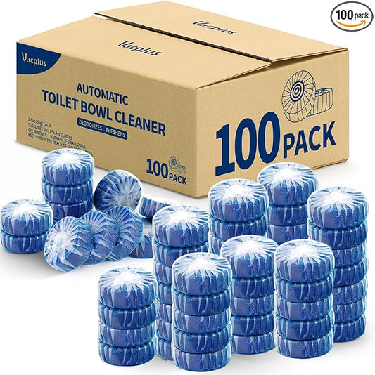 Vacplus Automatic Toilet Bowl Cleaner Tablets, Drop-In Tank Cleaner for Bathroom, Prevent Stains & Deodorize, Long-Lasting Cleaning Tabs, Easy-Use Freshener for Bowl & Tank, 100 Pack
