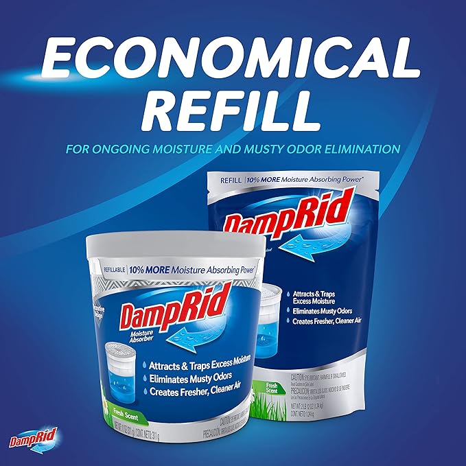 DampRid Refill Bag, 44 oz, 4-Pack - Fresh Scent Moisture Absorbers for Rooms with Excess Humidity, Long-Lasting, Eliminates Musty Odors and Creates Fresher Air