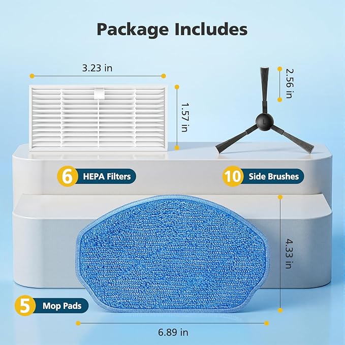 Replacement Parts for XIEBro Life BR151, for ZCWA BR151, for MANVN BR151, for Kilgone G20, for MAMNV BR151, for MANVINS G20, for ZC WAS BR151, for iMartine BR151, 6 Filters, 5 Mop Pads, 10 Side Brush