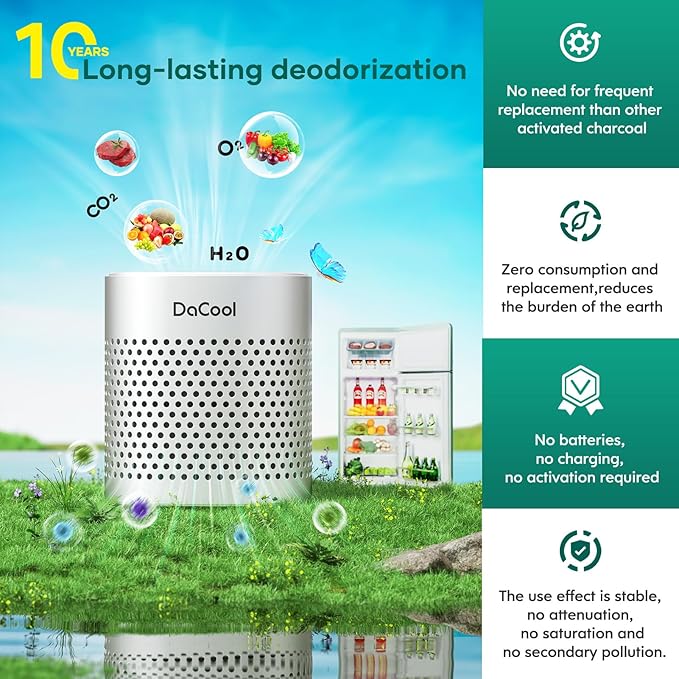Refrigerator Deodorizer Odor Eliminator for Fridge Lasts for 10 Years Fridge Deodorizer Travel Size Odor Smell Remover for Car, More Effective Than Baking Soda Bamboo Charcoal Air Purifying Bag,Silver
