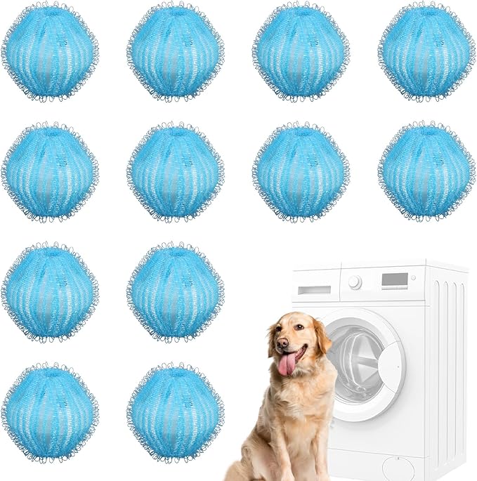 12pcs Pet Hair Remover for Laundry, Reusable Dryer Pet Hair Catching Balls Dog Cat Lint Remover Balls Washing Machine Cleaning Tool for Home Dormitory Hostel Does Not Damage Clothing