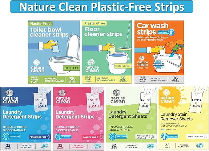 Nature Clean Non-Toxic Plastic-Free Packaging Natural Laundry Detergent Sheets 32 counts, Eco-Friendly Hypoallergenic Biodegradable Laundry Strips Travel Laundry Soap Sheets Wildflower Fragrance