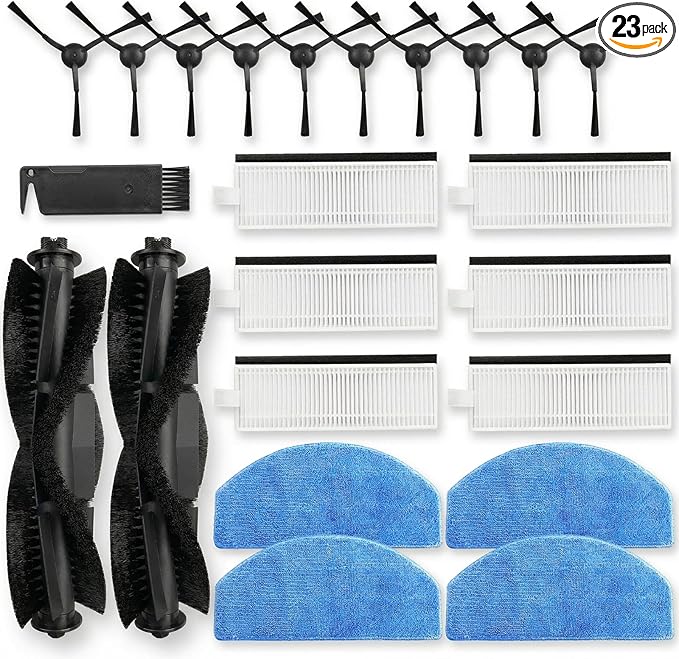 Replacement Parts fit for Tikom G8000/G8000 Pro, Honiture G20/G20 Pro, Laresar Evol 3/Evol 3s, Airzeen G20 Pro, 2 Roller Brushes, 4 Mop Pads,6 Filters,10 Side Brushes,1 Tool【NOT for G8000 MAX】