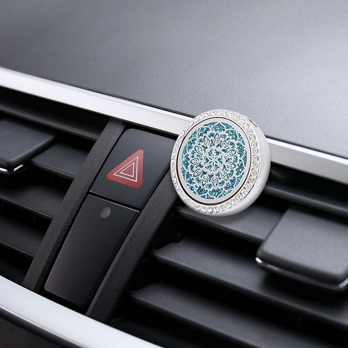 Essential Oil Car Diffuser Vent Clips, Sparkling Essential Oil Car Diffuser, with 20 Refill Pads, for Long Lasting Automotive Odor Eliminator Decoration (1, Life Tree+11-petaled Flower)