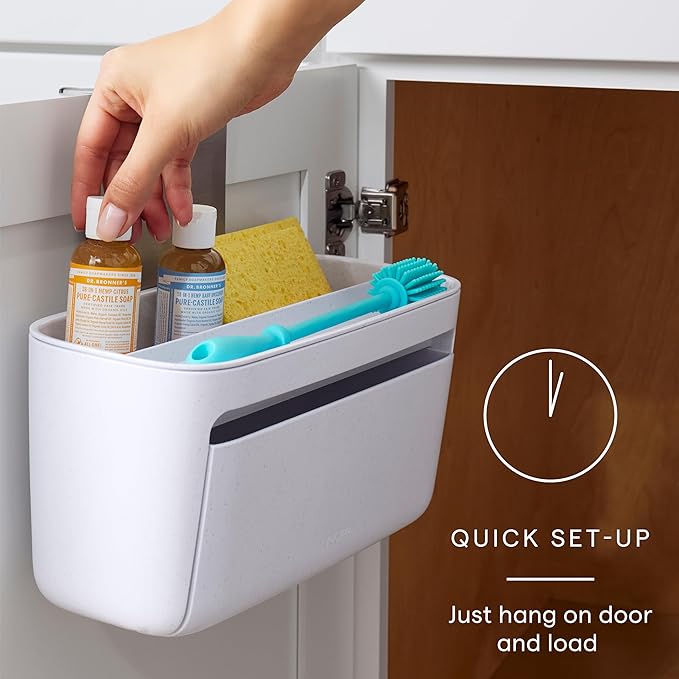 YouCopia DoorStash™ Dishwasher Pod Holder with Lid, Hanging Storage Container for Detergent, Speckled White