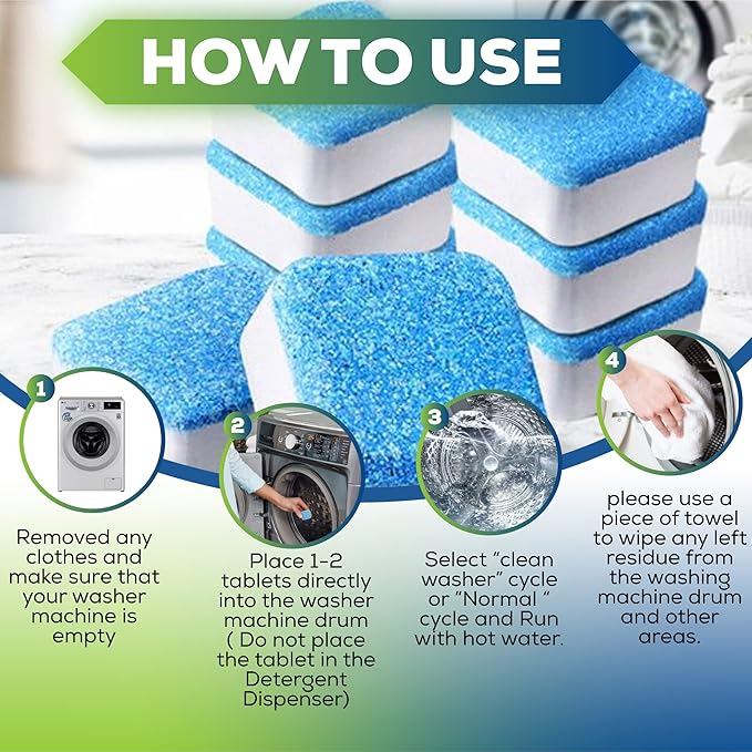 True Fresh 15-Pack Washing Machine Cleaner Tablets (12-Month Supply) & 2-in-1 Toilet Brush & Plunger Set - Ultimate Deep Cleaning for a Fresh, Sparkling Home