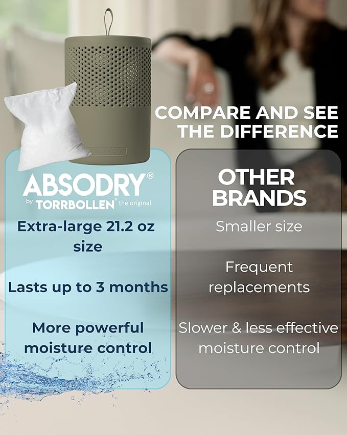 Absodry by Torrbollen Moisture Absorber 1.3lb Bag — Dehumidifier for Bedroom, Electricity & Battery Free Dehumidifiers for Home, Air Freshener and Purifier for Home Up to 90 Days, 269 ft² (Green)