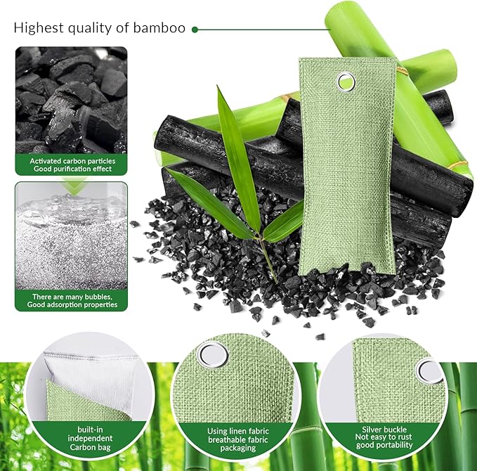 2 Bags Natural Air Purifying Bag | Bamboo Charcoal Odor Absorber for Home & Car | Closet Odor Eliminator, Small Room Deodorizer & Car Air Freshener | Charcoal Bags (75g light green3, Unscented)