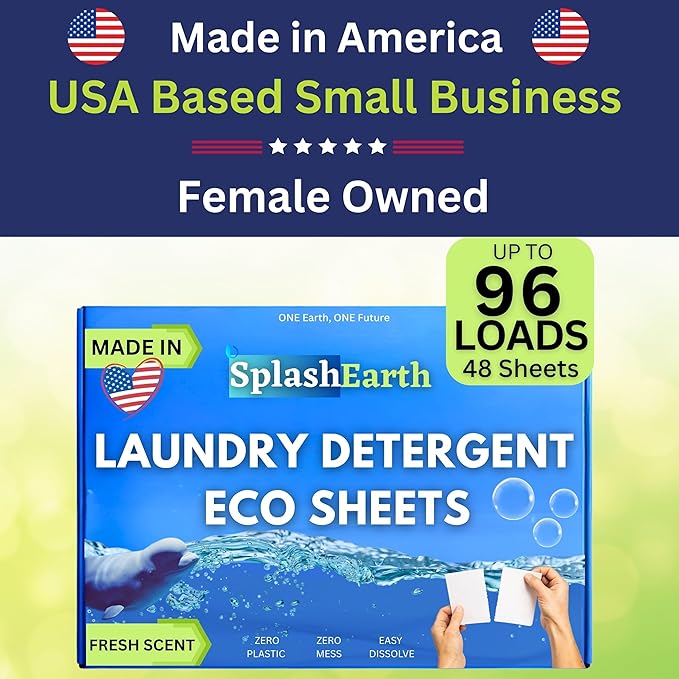 Laundry Detergent Sheets - Eco Friendly Hypoallergenic Laundry Sheets Detergent for Sensitive Skin, Recycled Packaging Stain Fighting Natural Plant-Based Smell (up to 96 Loads)