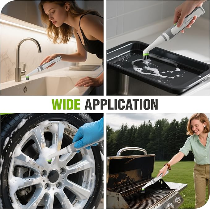 WORKPRO Cordless Grout Brush Set, 5500RPM Power Scrubber, IPX6 Waterproof Electric Scrubber with Type-C Charging Cable and Replaceable Brush Heads for Cleaning Grout, Tiles, Grime, and Crevices