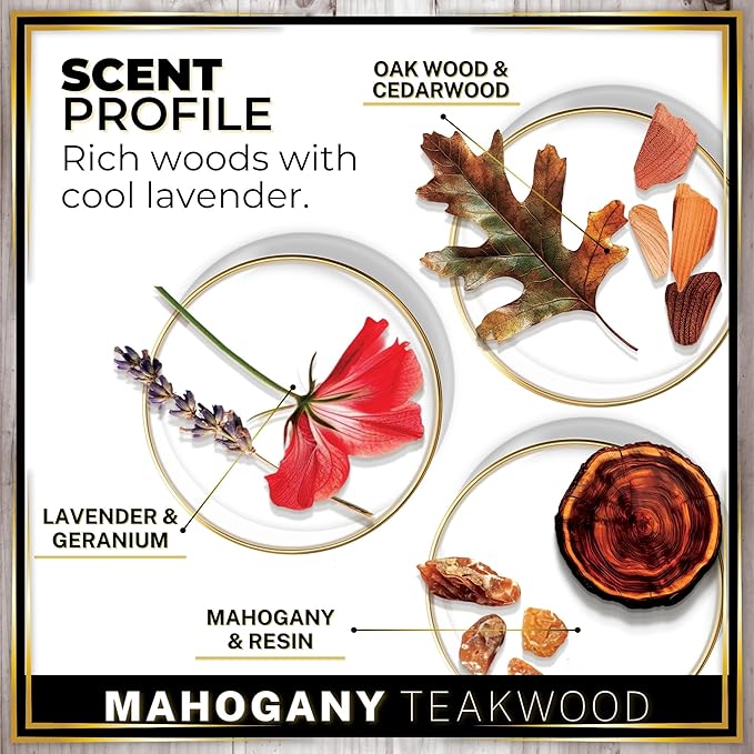 Urban Naturals Car Air Freshener Diffuser 1 Pack - Mahogany Teakwood Scent, 45+ Days Long Lasting Fragrance, Made in USA, Glass & Wood, Hanging Design + Vent Cip, Easy to Use