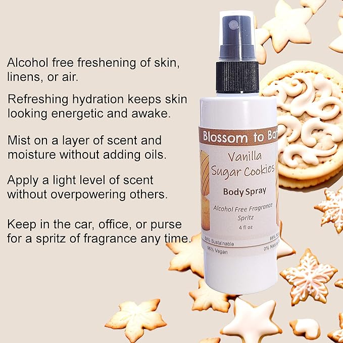 Blossom to Bath Vanilla Sugar Cookies Body Spray (4 Ounce) - Signature Fragrance - Energizes Skin with a Mouth Watering Bakery Scent