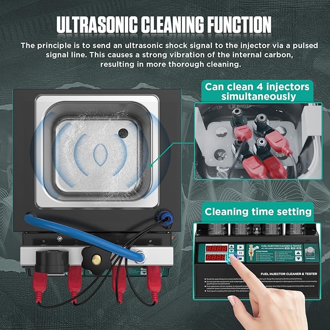 Injector Cleaner Machine 4-Cylinder, Injector Cleaner Tester Machine with LED Display, Maquina de limpiar inyectores for Gasoline Diesel Car Motorcycle