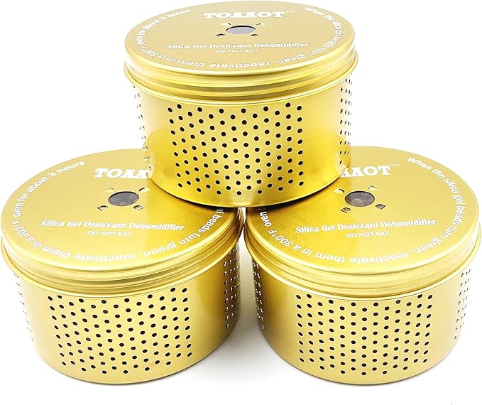Gun Safe Dehumidifier 200g - Small Silica Gel Desiccant Canister, Moisture Absorber for Gun Cabinets & Safes, Protect 80 Cubic Feet, Gold, Aluminum Shell