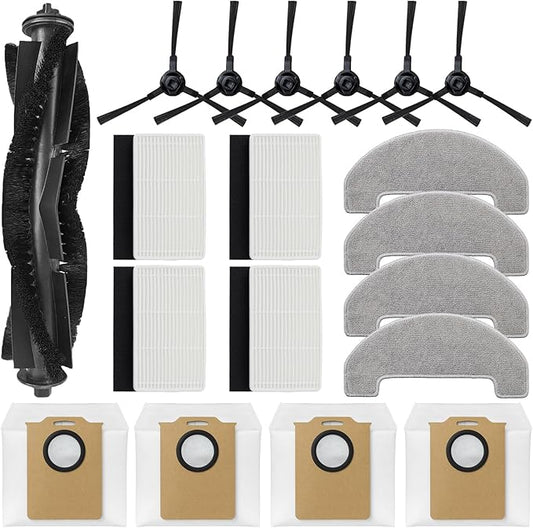 Replacement Parts Kit Compatible with MONSGA MS1 MAX/Proscenic Q8 MAX/Ultenic T10 Lite/Mova E20 Plus Robot Vacuum Cleaner 1 Roller Brush,6 Side Brushes,4 Hepa Filters,4 Mop Pad,4 Dust Bags