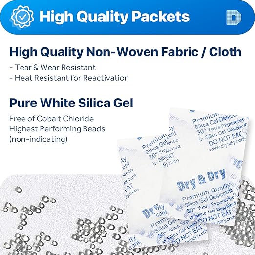 Dry & Dry 20 Gram [5 Packets] Silica Gel Packets Desiccants, Silica Packets - Rechargeable Silica Gel Packs, Silica Gel Packets, Desiccants Packets, Silica Gel