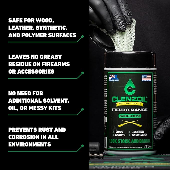 CLENZOIL Field & Range Single-Use Saturated Gun Oil Wipe Packets | Individual CLP Wipes | One-Step Gun Cleaning Oil & Lubricant Field Wipes for Hunting
