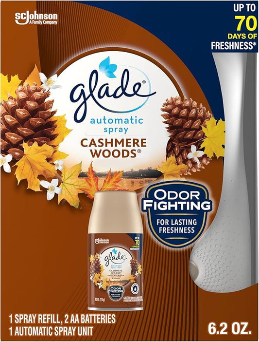 Glade Automatic Spray Refill and Holder Kit, Air Freshener for Home and Bathroom, Cashmere Woods, 6.2 Oz
