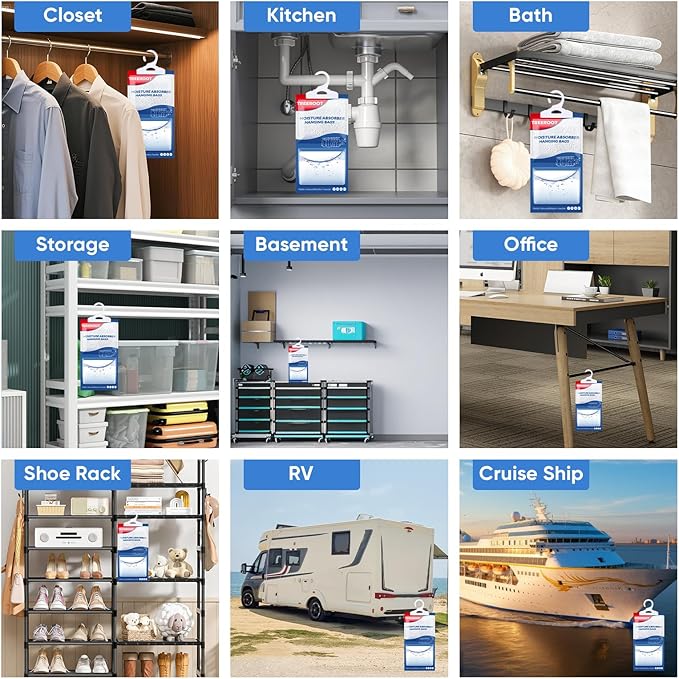 28 Pack Moisture Absorbers for Closet, 9.8OZ Hanging Closet Dehumidifier Bags, Hanging Humidity Absorber in Wardrobes, Kitchens and Bathrooms