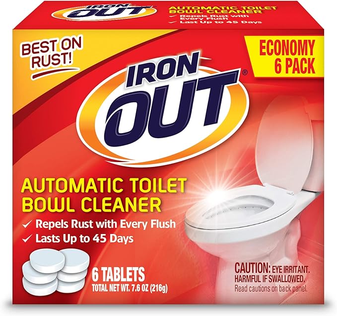 Iron OUT Automatic Toilet Bowl Cleaner, Repel Rust and Hard Water Stains with Every Flush, Household Toilet Cleaner, Pack of 6, 24 Tablets