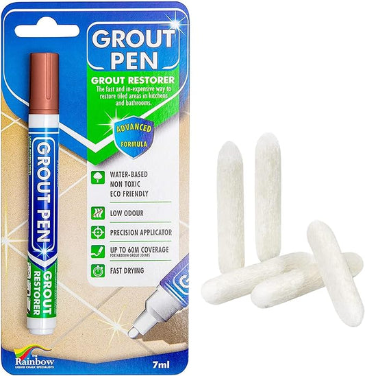 Grout Pen Tile Paint Marker: Terracotta Narrow 5mm with 5 Pack Replacement Tips - Waterproof Grout Colorant and Sealer Pen to Renew, Repair, and Refresh Tile Grout - Cleaner Coating Stain Pens