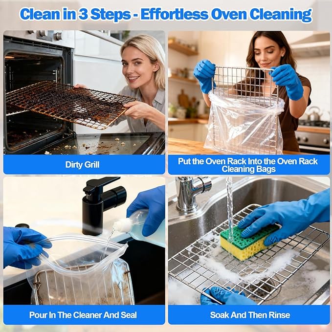 Oven Rack Cleaner Bags, Washing Degreaser Set, Soaking Oven Rack Cleaner with Material, Kitchen Cleaning Accessory for Stove Grilling Microwave, Toaster Cooking Baking Barbecue Roasting Camping