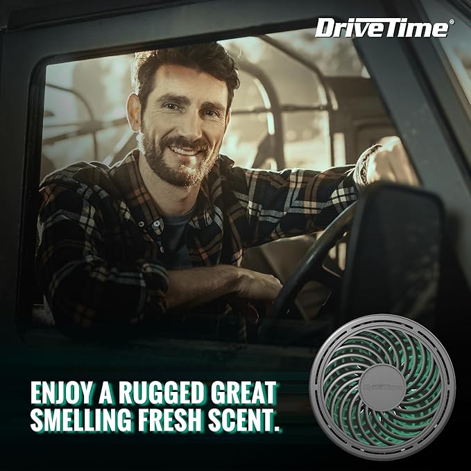 Drive Time Truck Puck Evergreen Fragrance Car Air Freshener – Long-Lasting Car Deodorizer, Refillable Vent & Visor Clip Auto Air Freshener for Car, Truck & SUV, Premium Fragrance, Pack of 3
