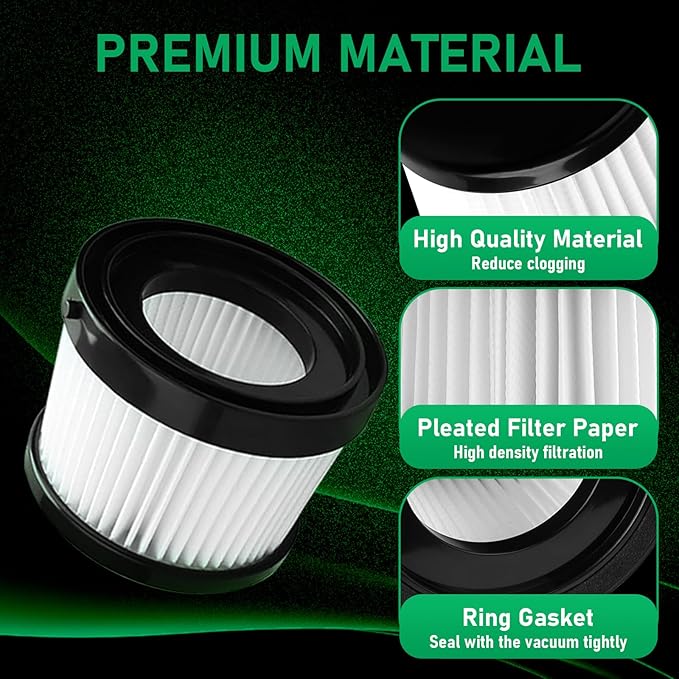 4 Pack Replacement DCV501HB & DCV5011H HEPA Filters Compatible with DEWALT DCV501HB 20V Cordless Handheld Vacuum with 8 Foam Sleeve Filters & 1 Cleaning Brush