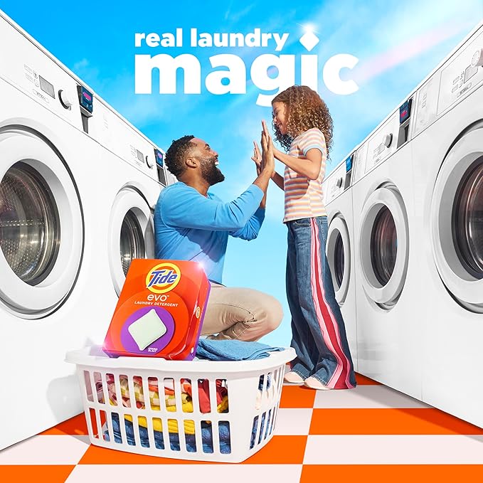 Tide evo Spring Blast Scent Laundry Detergent Fiber Tiles Works on 100% of Common Stains Safe for All Machines and Water Conditions Concentrated HE Compatible Clean and Instant Dissolve, 42 Count