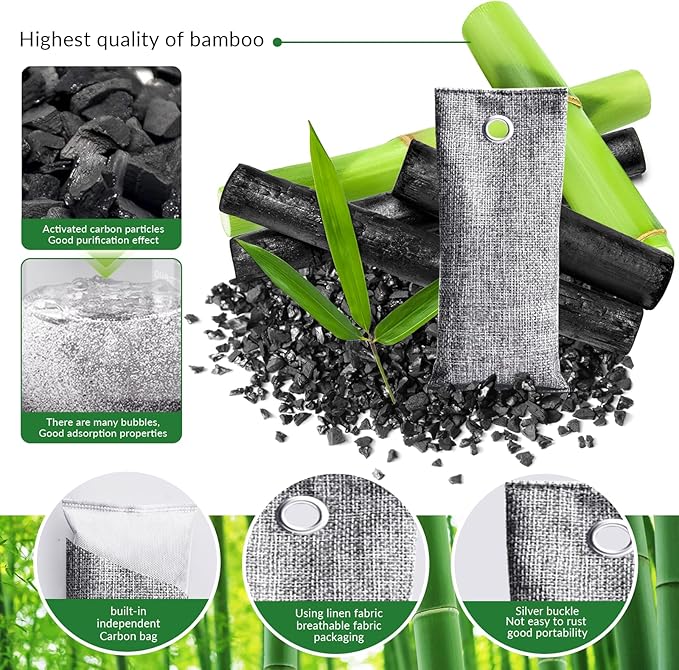 2 Bags Natural Air Purifying Bag | Bamboo Charcoal Odor Absorber for Home & Car | Closet Odor Eliminator, Small Room Deodorizer & Car Air Freshener | Charcoal Bags (75g gray1, Unscented)
