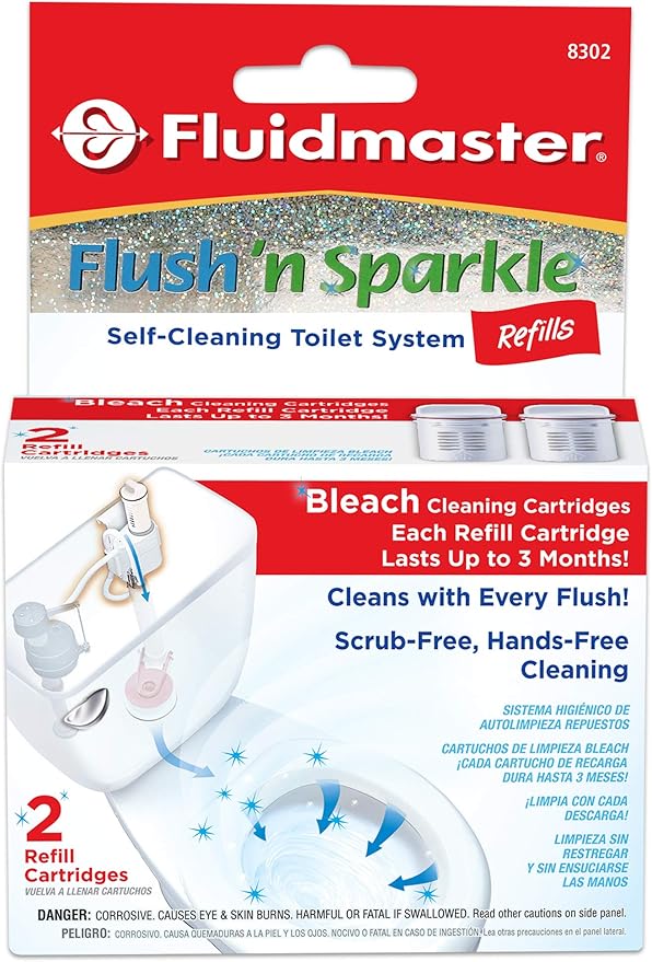 Fluidmaster 8302P8 Flush 'n Sparkle Automatic Toilet Bowl Cleaning System Refills, Bleach 2-Pack