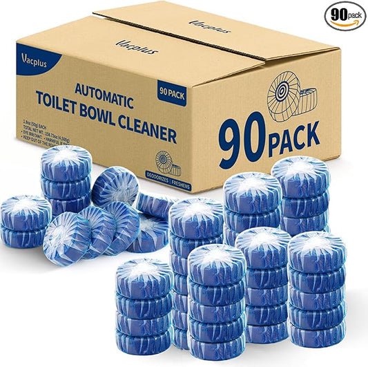 Vacplus Toilet Cleaner Tablets 90 Pack, Automatic Bowl & Tank Cleaner, Septic Safe, Powerful Cleaning, Prevent Stains & Deodorize