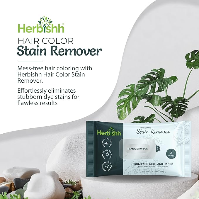 Herbishh Hair Color Shampoo for Gray Hair - 500 ML + Hair Color Stain Remover 5 Wipes - Travel Pack