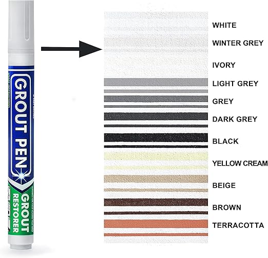 Grout Pen Tile Paint Marker: 2 Pack Winter Grey with 5 Pack Replacement Tips (Narrow, 5mm) - Waterproof Grout Colorant and Sealer Pen to Renew, Repair, and Refresh Tile Grout - Cleaner Coating Stain P