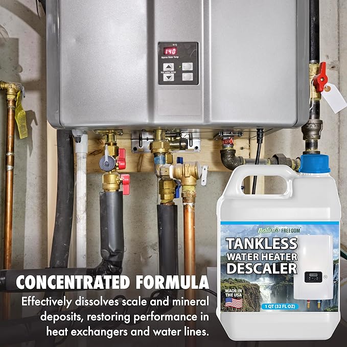 Nature's Freedom Tankless Water Heater Flush Descaler, Quart (32 oz) – Professional Non-Toxic Descaling Solution, Biodegradable, Made in the USA