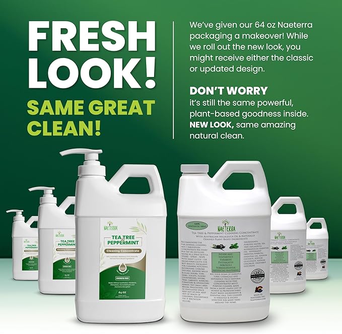 Naeterra- Refreshingly Clean | Tea Tree & Peppermint Cleaning Concentrate | Multi-Purpose Household Cleaner | Non-Toxic | Natural Ingredients | Versatile Use | Eliminates Odors | Eco-Friendly | 64 oz