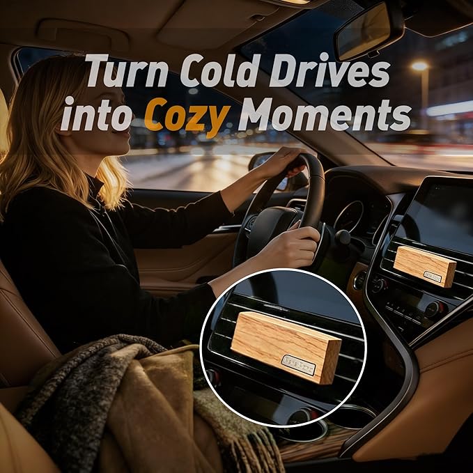4 Packs Amber Vanilla Scented Natural Wood Vent Clips,【Luxury Winter Cozy Drive】 Car Scents Air Freshener Refills, Long Lasting Fragrance Diffuser, SUV Essentials Gift for Women