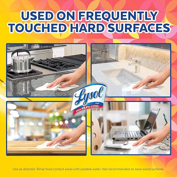 Lysol Disinfectant Wipes, Multi-Surface Antibacterial Wipes for Disinfecting and Cleaning, Mixed Fragrance pack containing Lemon & Lime Blossom (2 Packs) and Mango and Hibiscus (1 Pack)
