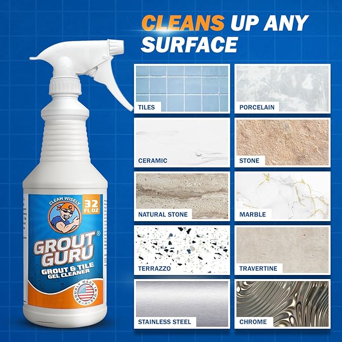 The Professional Grout Cleaner for Tile Floors, Acid-Free Floor Gel Cleaner Cleaning Solution for Tile, Marble, Porcelain & Stone, Deep-Clean Flooring Products Made in USA, Spray, 32 Oz