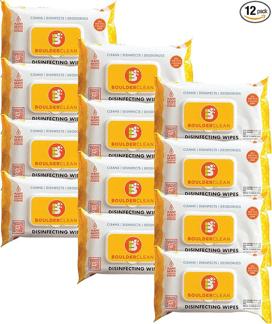 Boulder Clean Disinfecting Wipes, Sugared Lemon Scent, Disinfecting Surface Wipes, Cleans & Deodorizes, No Harsh Chemicals, Moisture-Lock Lid, Biodegradable, 72 Count (Pack of 12)