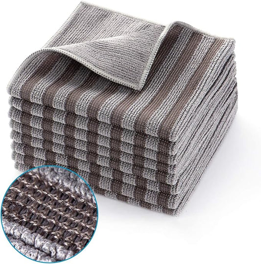 ZHIDIAN Stainless Steel Microfiber Cloth Double-Sided Cleaner Rag, Non-Scratch Scrub Cleaning Polishing Towel for Appliances, Kitchen Reusable Fridge Wipes, Gray Stripe, 8Pack, 12x12Inch