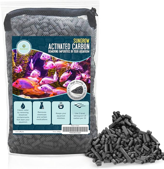 SunGrow 10 oz (300g) Activated Carbon, for Cat Litter Box Deodorizer, Remove Urine Odor, Filter Media Large Pellets for Filtration, Saltwater & Freshwater Fish Aquariums, Air Purifier