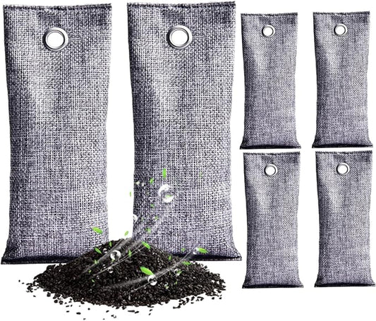 Activated Charcoal, 6Pcs Activated Charcoal Odor Absorbers, 7x3" Cotton Bag Bamboo with Hanging Hole for Clean Footwear, Shoe Odor Remover, Absorber