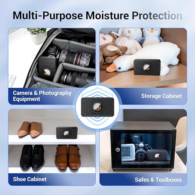 Auto Power-off Cordless Rechargeable Mini Dehumidifier Desiccant,Electric Moisture Absorption Silica Gel Packet for Storage Totes Jewelry Display Cabinet Guitar Case Drawer Photo Album Document-Purple