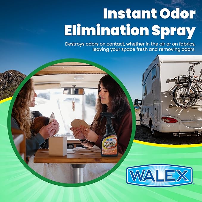 Walex Assure RV Odor Eliminator Air Freshener Spray - Neutralizes Airborne Odors & Freshens Fabrics, Instant Odor Elimination with Natural Essential Oils, Pet Safe, Long Lasting; Ocean Mist, 32 oz