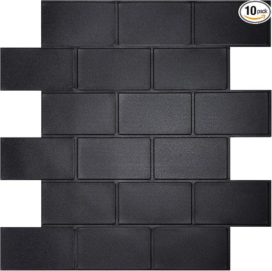 Matte Black Peel and Stick Wall Tiles for Kitchen, WalDecoo 10-Sheet Stick on Backsplash for Bathroom, Large Self-Adhesive Kitchen Backsplash竊?2''횞12''竊?(Large Subway).