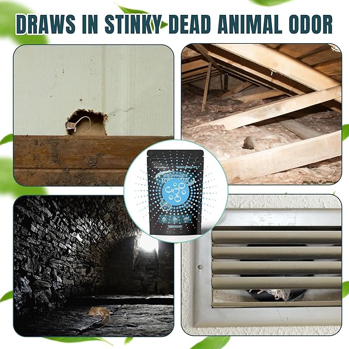 Dead Rodent Odor Absorber for Strong Smells, With Steam-Activated Coconut Shell Carbon & Engineered Clinoptilolite Zeolite, Fragrance-Free & Reusable, Covers Up to 365 Sq Ft, No Harsh Chemicals