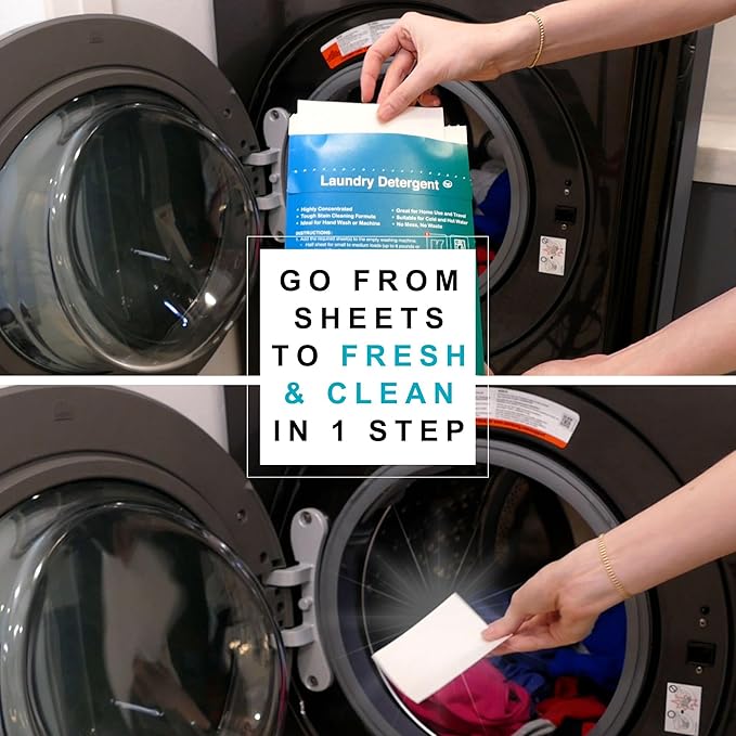 60 Loads Laundry Detergent Sheets (Ultra-Concentrated, Earth Friendly, Sustainable, Liquid-Free Solution), Includes Free 4-Sheet Bonus Pack - Fresh Scent